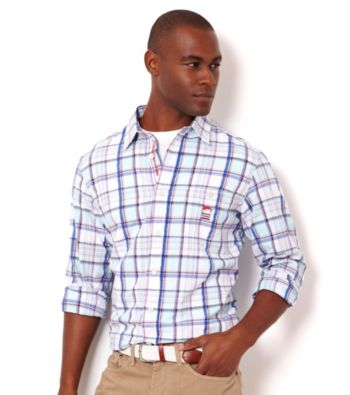 Nautica® Men's Bait Cast Blue Plaid Long Sleeve Woven