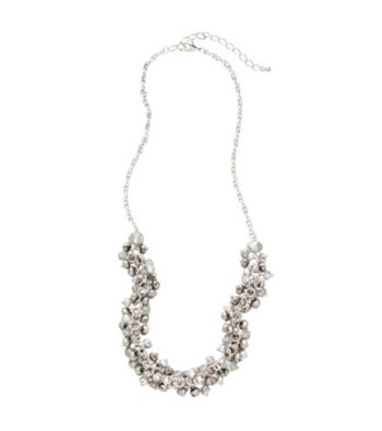 BT-Jeweled Silvertone Cluster Necklace