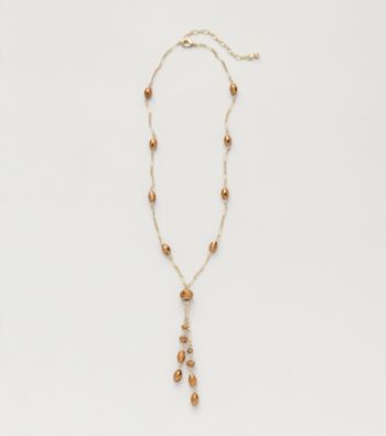 BT-Jeweled Bronzetone/Goldtone Y Neck Strand Necklace