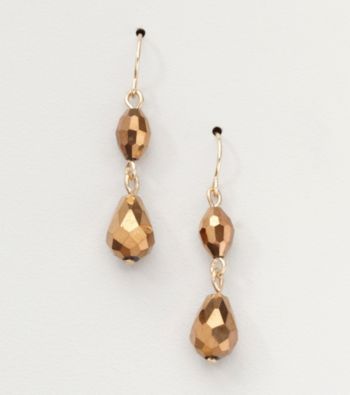 BT-Jeweled Bronzetone/Goldtone Two Bead Drop Earrings