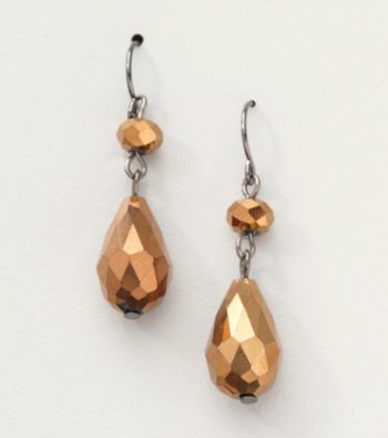 BT-Jeweled Bronzetone/Hematite Two Bead Drop Earrings