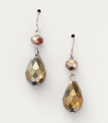 BT-Jeweled Metallic Ab/Silvertone Two Bead Drop Earrings