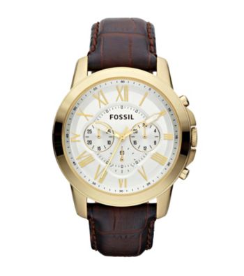 Fossil® Grant Goldtone Chronograph Brown Embossed Croc Leather Strap Men's Dress Watch