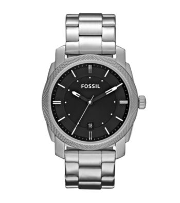 Fossil® Machine Stainless Steel with Black Dial Men's Dress Watch
