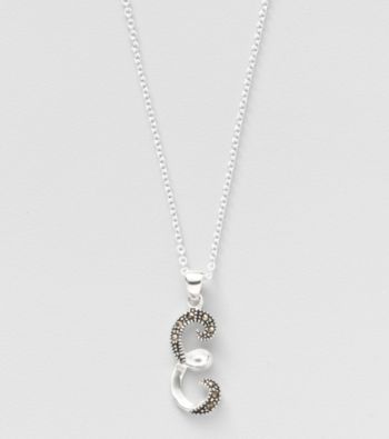 Marsala Boxed Genuine Marcasite Initial Pendant Necklace