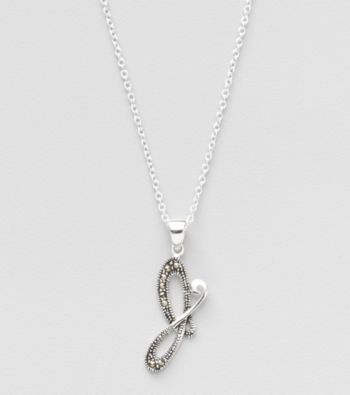 Marsala Boxed Genuine Marcasite Initial Pendant Necklace