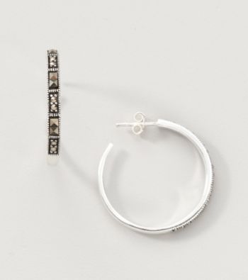 Marsala Boxed Genuine Marcasite Hoop Earrings