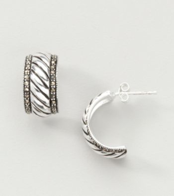 Marsala Boxed Genuine Marcasite Hoop Earrings