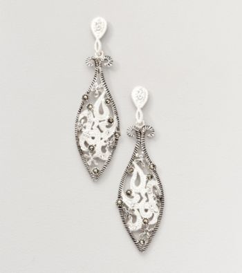Marsala Boxed Genuine Marcasite and Crystal Marquis Drop Earrings
