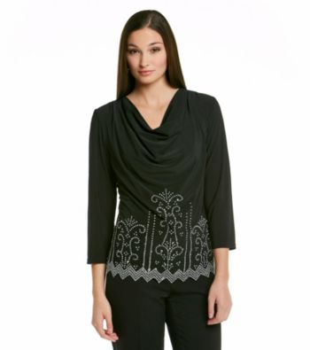 MSK Drapeneck Caviar Beaded Top