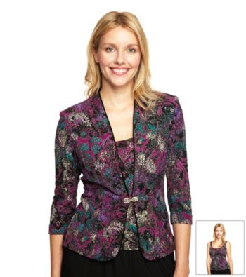 Alex Evenings Jacquard Twinset with Brooch Closure
