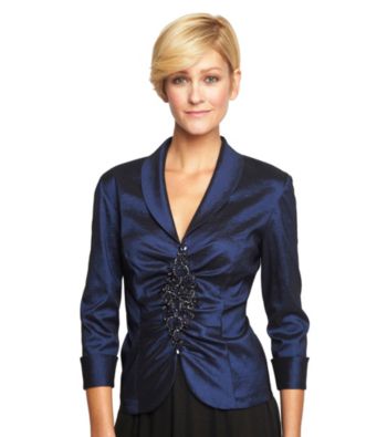 Alex Evenings Center Ruched and Beaded Blouse