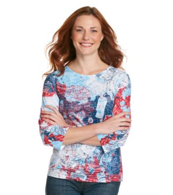 Breckenridge Petites' 3/4 Sleeve Crew Neck Paisley Sublimation Tee