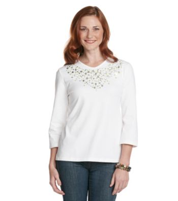 Breckenridge 3/4 Sleeve Embellished V-Neck Tee