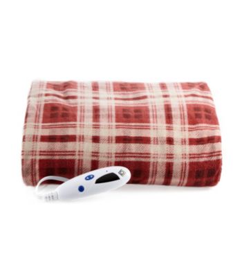 LivingQuarters Red Plaid Heated Micro Plush Throw