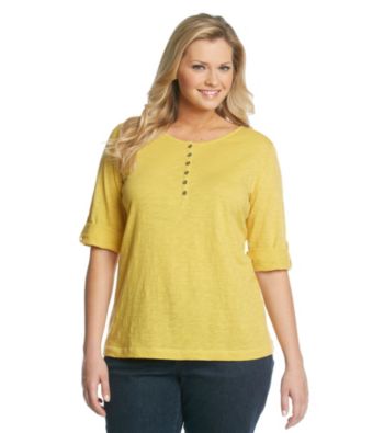 Relativity® Plus Size Casual Slub Henley