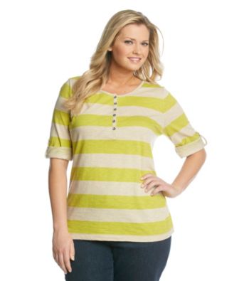 Relativity® Plus Size Casual Stripe Slub Henley