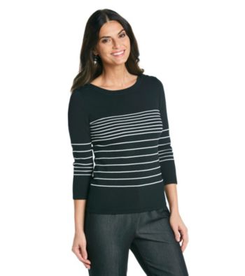 Cable & Gauge® Contrast Stripe Boatneck Top
