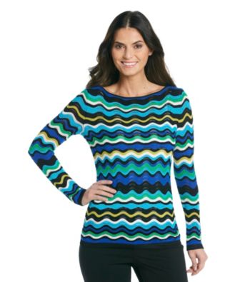 Chaus Boatneck Wave Stripe Sweater