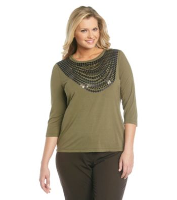 Laura Ashley® Plus Size Sequin Necklace Tee