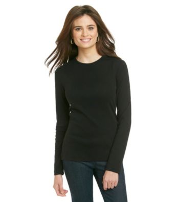 Jones New York Signature Petites' Long Sleeve Crew Neck Tee Solid
