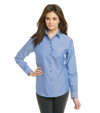 Jones New York Signature Petites' Woven Long Sleeve Stripe Shirt