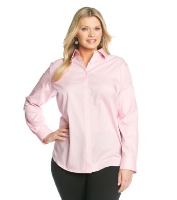 Jones New York Signature Plus Size Long Sleeve Solid Color Shirt