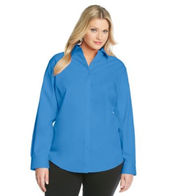 Jones New York Signature Plus Size Long Sleeve Solid Color Shirt