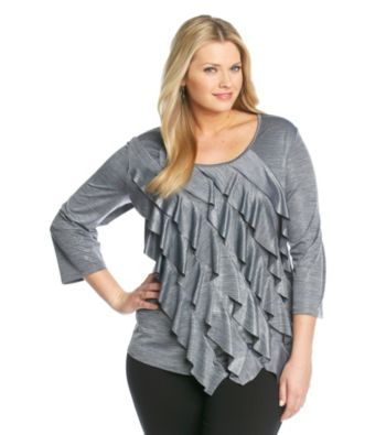 Notations® Plus Size Ruffled Top