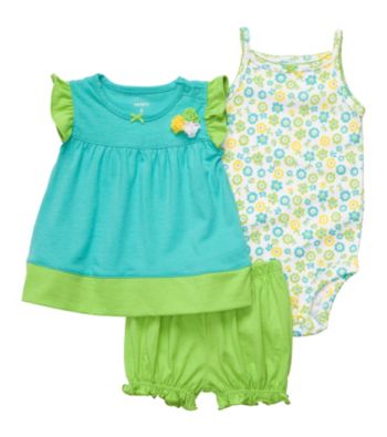 Carter's® Baby Girls' Turquoise/Green 3-pc. Floral Set