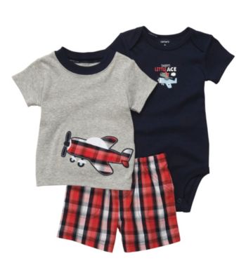 Carter's® Baby Boys' Navy/Red Plaid 3-pc. Airplane Set