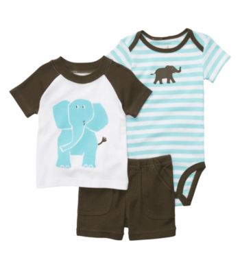 Carter's® Baby Boys' Turquoise/Brown 3-pc. Elephant Set