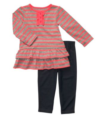 Carter's® Baby Girls' Coral/Grey 2-pc. Striped Tunic Set