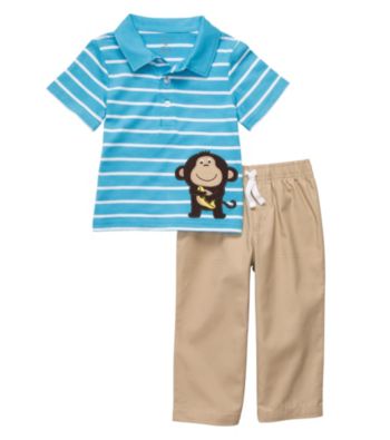 Carter's® Baby Boys' Turquoise/Khaki 2-pc. Monkey Polo Set