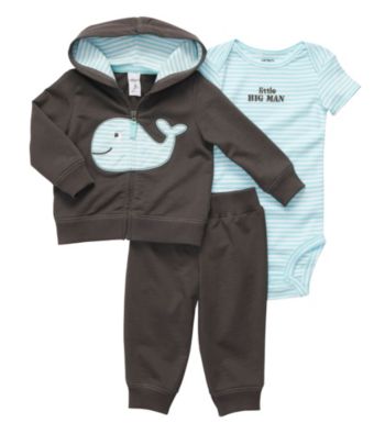 Carter's® Baby Boys' Charcoal/Blue 3-pc. Whale Hoodie Set