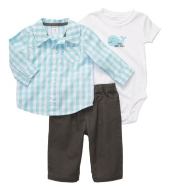Carter's® Baby Boys' Blue/Grey 3-pc. Checked Woven Set