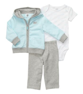 Carter's® Baby Boys' Blue/Grey 3-pc. Striped Hoodie Set