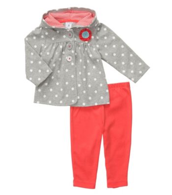 Carter's® Baby Girls' Grey/Coral 2-pc. Polka-Dot Cardigan Set