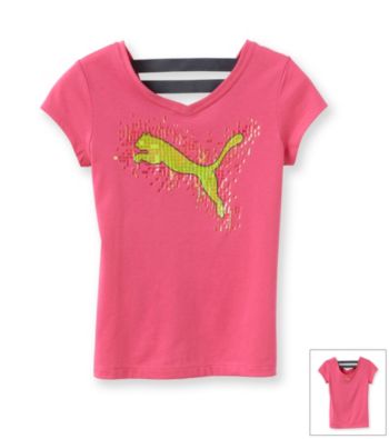PUMA® Girls' 7-16 Pink Elastic Back V-Neck Tee
