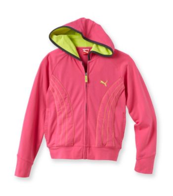 PUMA® Girls' 7-16 Pink Striped Zip-Up Form Hoodie