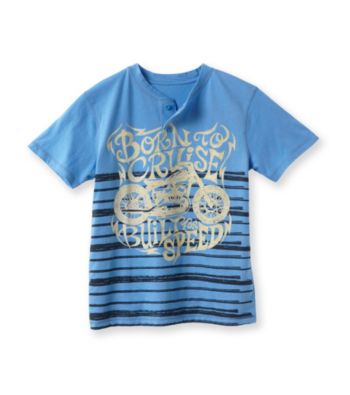 Ruff Hewn Boys' 8-20 Blue Lotus Short Sleeve Striped Graphic Henely