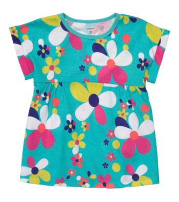 Carter's® Girls' 2T-4T Teal Short Sleeve Floral Tee