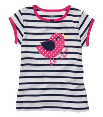 Carter's® Girls' 2T-4T Navy/White Striped Short Sleeve Bird Tee