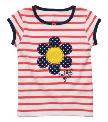 Carter's® Girls' 2T-4T Orange/White Striped Short Sleeve Daisy Tee