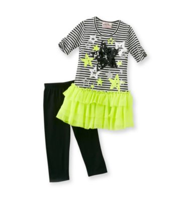 Beautees Girls' 4-6X Neon Yellow/Black Star Leggings Set