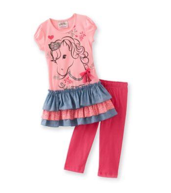 Beautees Girls' 4-6X Pink Horse Leggings Set