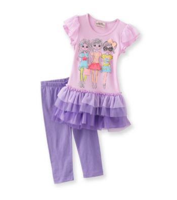 Beautees Girls' 4-6X Purple 3D Girls Leggings Set