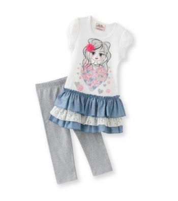 Beautees Girls' 4-6X White/Grey Heather Girl Leggings Set