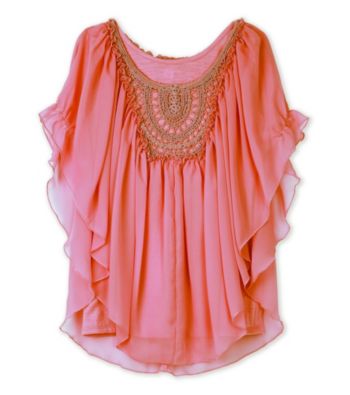 Amy Byer Girls' 7-16 Crochet Butterfly Sleeve Top