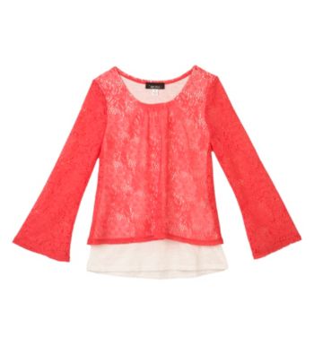 Amy Byer Girls' 7-16 Pink Lace Popover Top